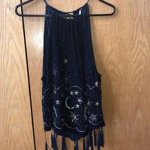 Velvet beaded top with fringe